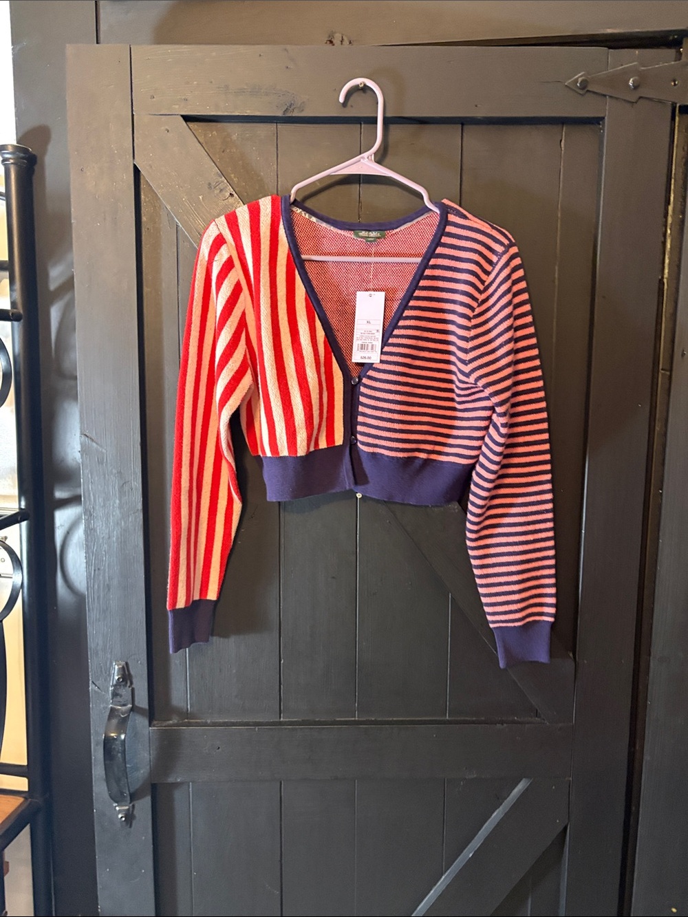 wild fable Red, Pink & Navy Striped Cropped Cardigan